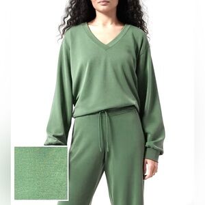 ATHLETA GREEN LONG SLEEVE V-NECK UPF 50+ SEASOFT WILLOW SWEATSHIRT TOP Size 3X